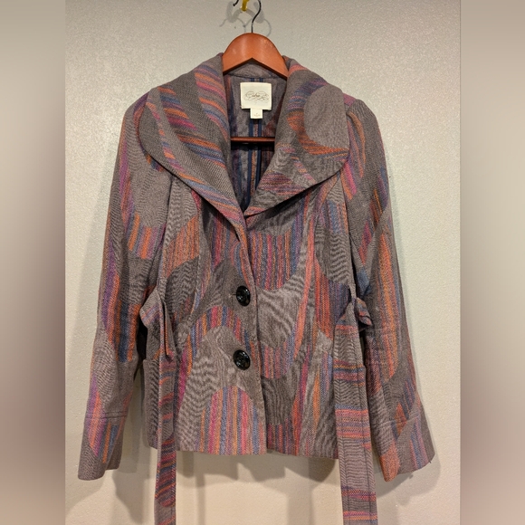 Cidra by Anthropologie woven belted multi colored jacket size 8 - Picture 5 of 6